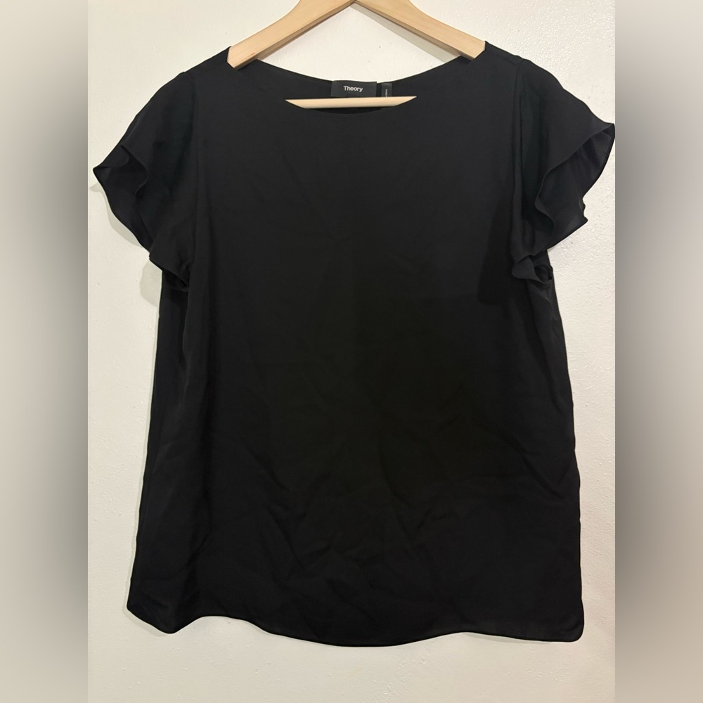 THEORY 100% Silk Quiet Luxury Ruffled Sleeve Medium